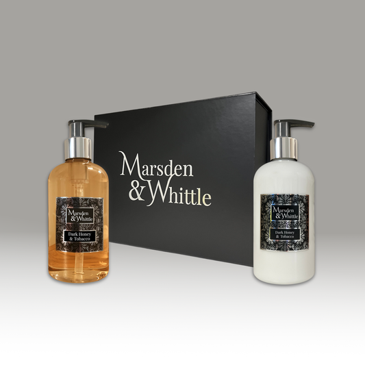 Dark Honey & Tobacco Wash and Lotion Gift Set – 300ml Hand & Body Wash and Lotion in a black gift box – Marsden & Whittle