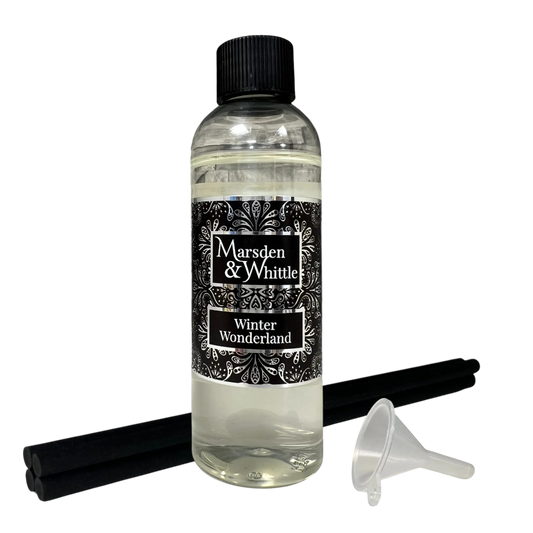 Winter Wonderland Reed Diffuser Refill with 4 black fibre reeds and small plastic funnel