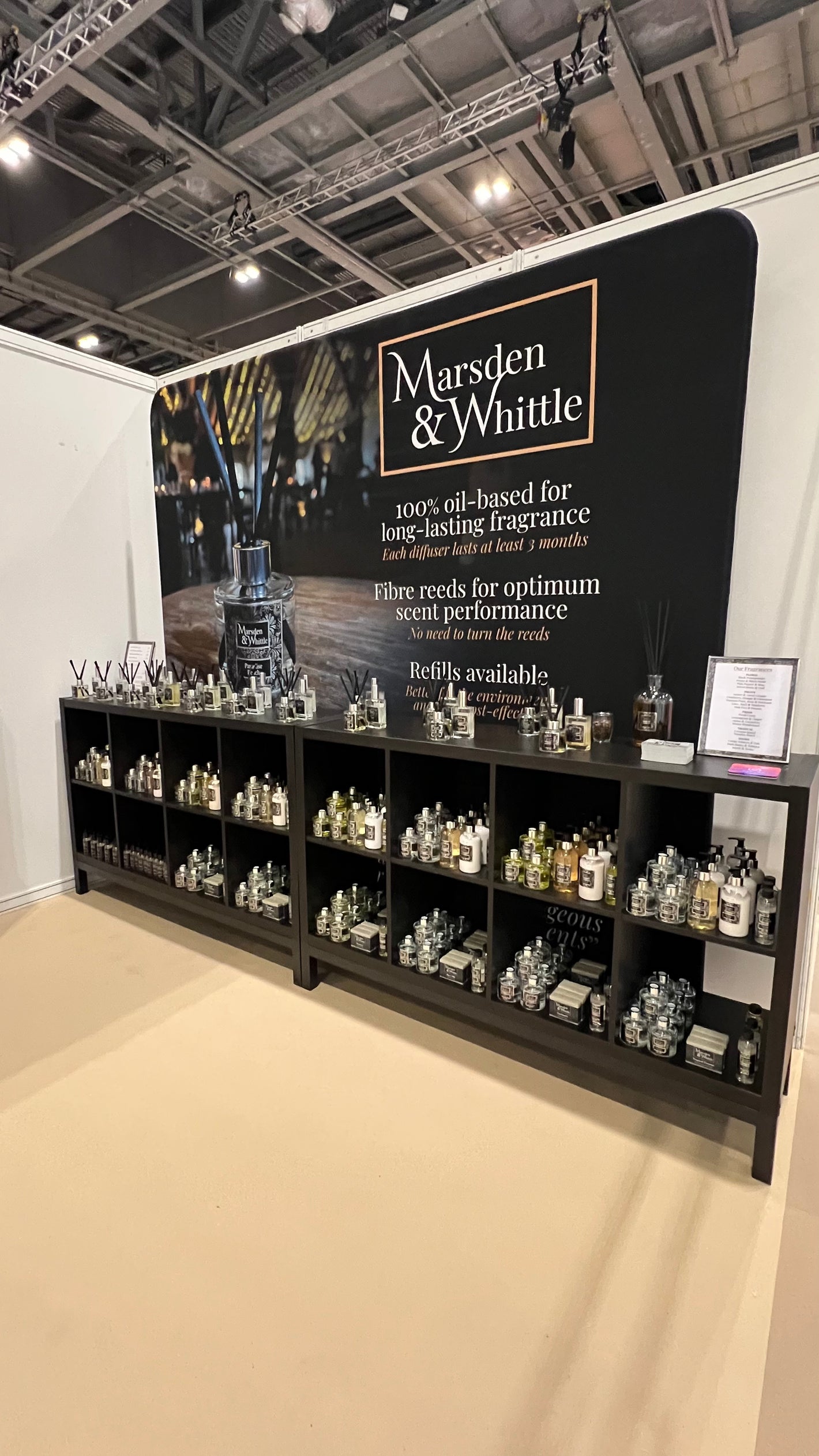 A close-up of the Marsden & Whittle stand at the Home, Life & You event at Excel London in October 2025.
