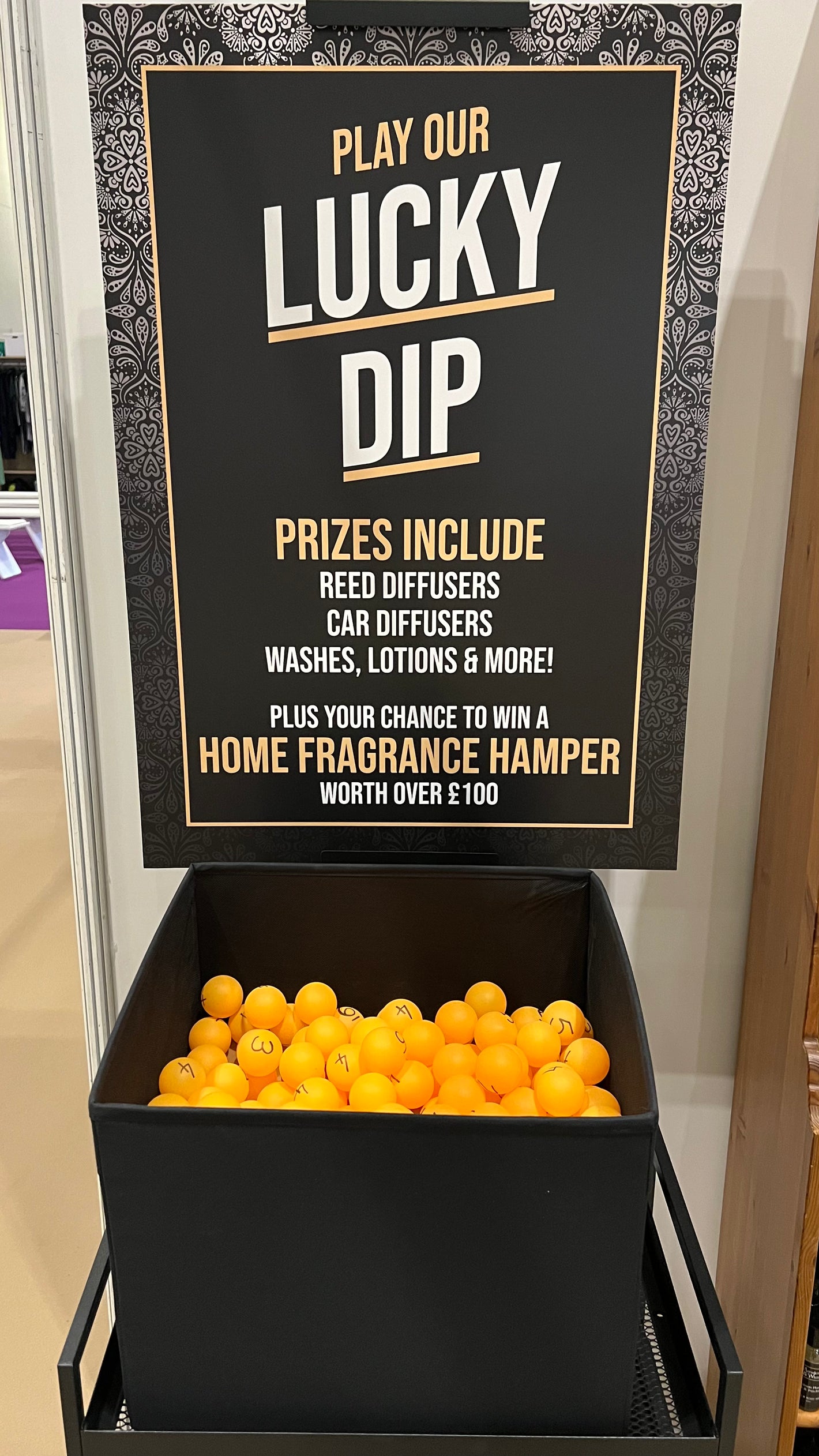 A close up of the Lucky Dip game on the Marsden & Whittle stand at the Home, Life & You event at Excel London in October 2025.