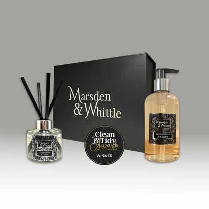 Lemongrass & Ginger Diffuser and Wash Gift Set – 100ml Reed Diffuser and 300ml Hand & Body Wash in a black gift box – Marsden & Whittle
