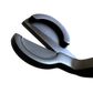 A close up shot showing the opening and blades of a set of black candle wick trimmers.