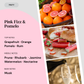 Fragrance notes card for Pink Fizz & Pomelo home fragrance by Marsden & Whittle, showing top notes of Grapefruit, Orange, Pomelo and Rum, middle notes of Prune, Rhubarb, Jasmine, Watermelon and Nectarine, and base notes of Musk, with ingredient photography.