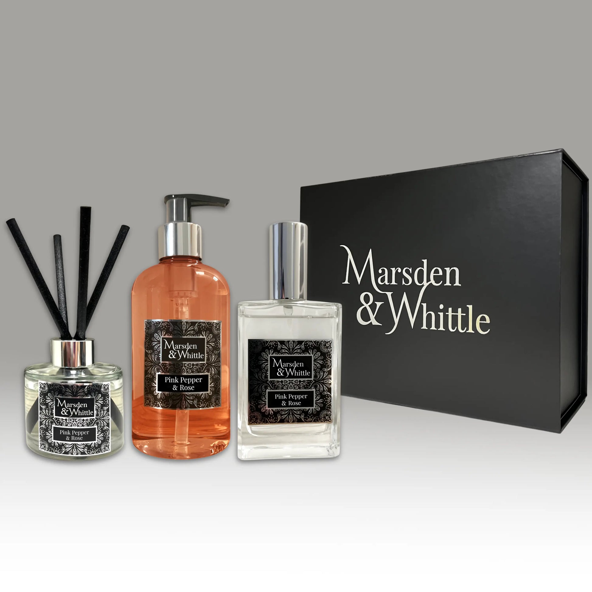 Pink Pepper & Rose Reed Diffuser, Room Mist & Hand Wash Gift Set Marsden & Whittle