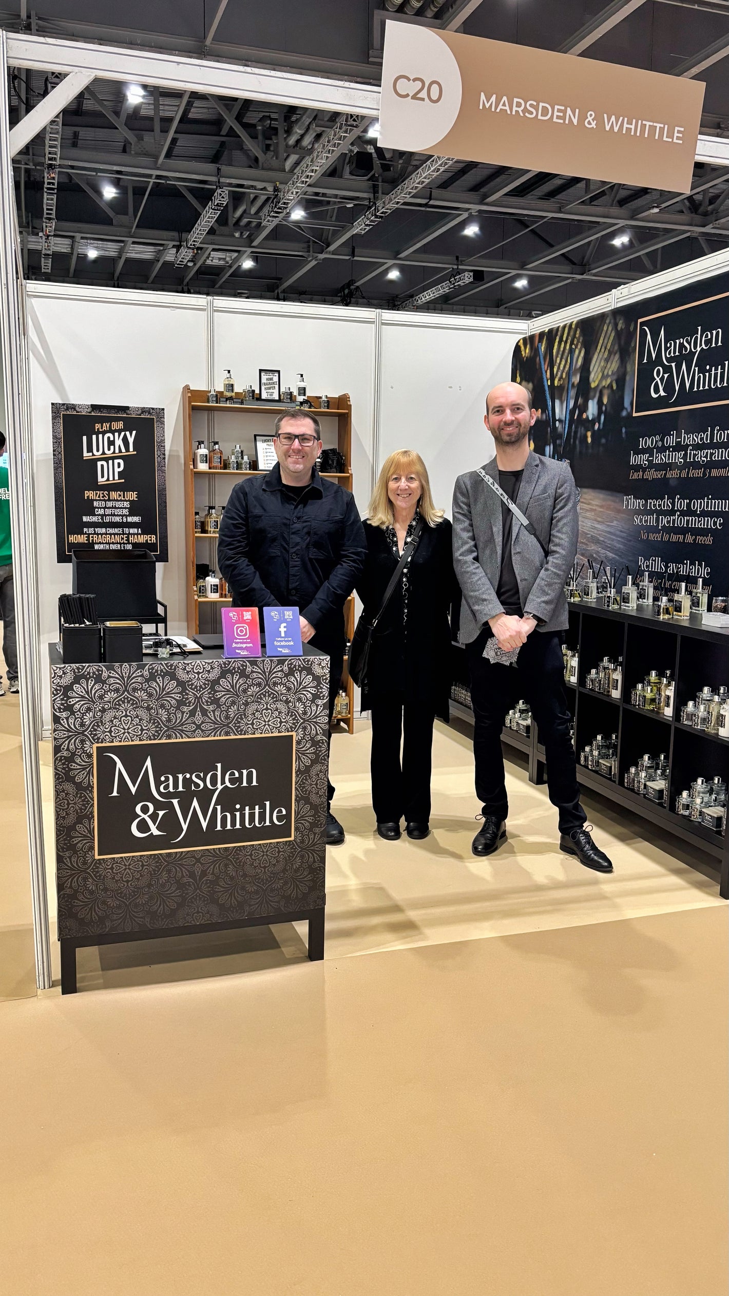 Matt, Kath and Scott at the Marsden & Whittle stand at the Home, Life & You event at Excel London in October 2025.