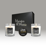 Marsden & Whittle Lemongrass & Ginger and Myrrh & Tonka candles in a black gift box