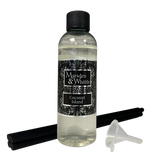 Coconut Island Reed Diffuser Refill with 4 black reeds and a small plastic funnel