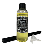 Cranberry, Orange & Cinnamon Reed Diffuser Refill with 4 black reeds and a small plastic funnel