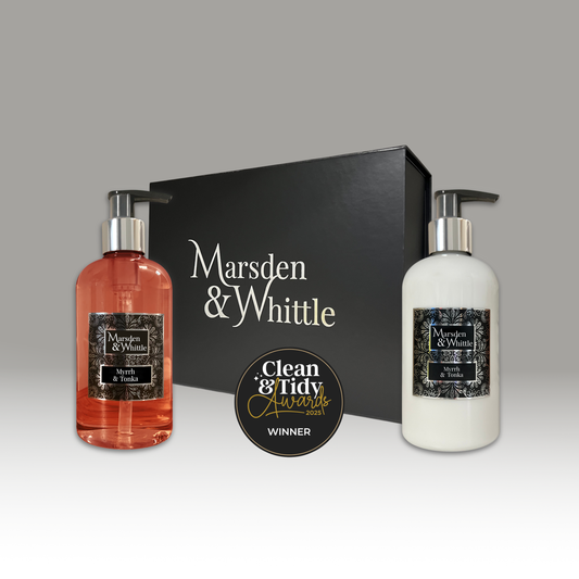 Myrrh & Tonka Wash and Lotion Gift Set – 300ml Hand & Body Wash and Lotion in a black gift box – Marsden & Whittle