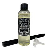 Lemongrass & Ginger Reed Diffuser Refill with 4 black fibre reeds and small plastic funnel