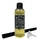 Lime, Basil & Mandarin Reed Diffuser Refill with 4 black fibre reeds and small plastic funnel