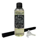 Peony & Blush Suede Reed Diffuser Refill with 4 black fibre reeds and small plastic funnel