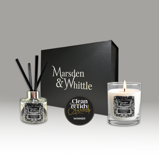 Lemongrass & Ginger Diffuser & Candle Gift Set – Reed Diffuser and Candle in a black gift box – Marsden & Whittle