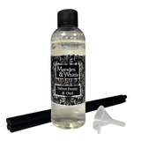 Velvet Peony & Oud Reed Diffuser Refill with 4 black fibre reeds and small plastic funnel