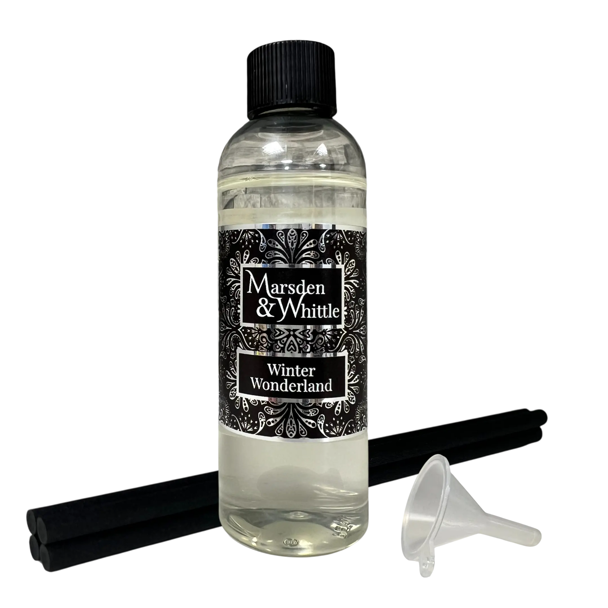 Winter Wonderland Reed Diffuser Refill with 4 black fibre reeds and small plastic funnel